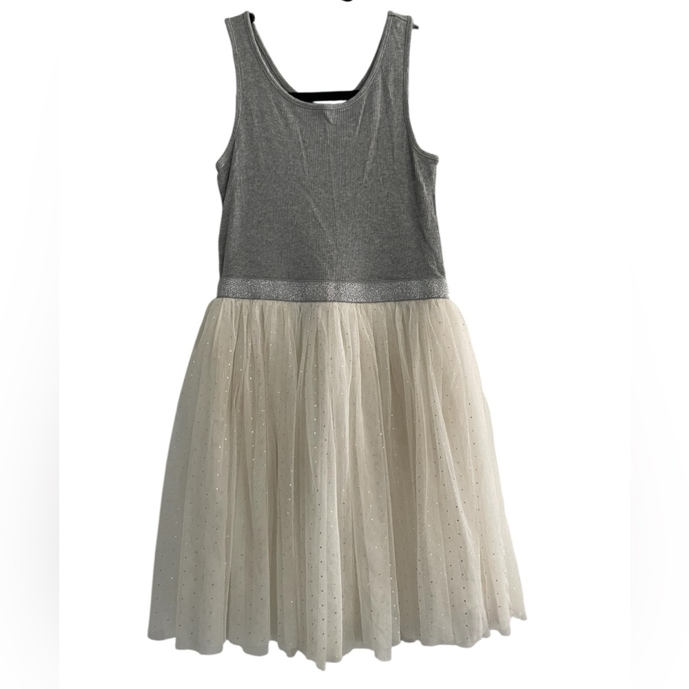Girls 👗 GAP Gray and White Fit and Flare Dress Sleeveless Scoop Neck, size 10 - Picture 2 of 7